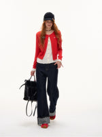 Contrast Mock-Layer Knit Cardigan
