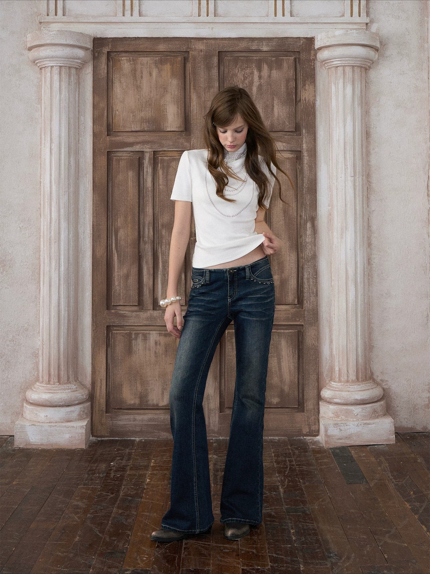 Rivet Low-Rise Flare Jeans