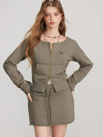 Zip Sweatshirt Skirt Two Piece Set