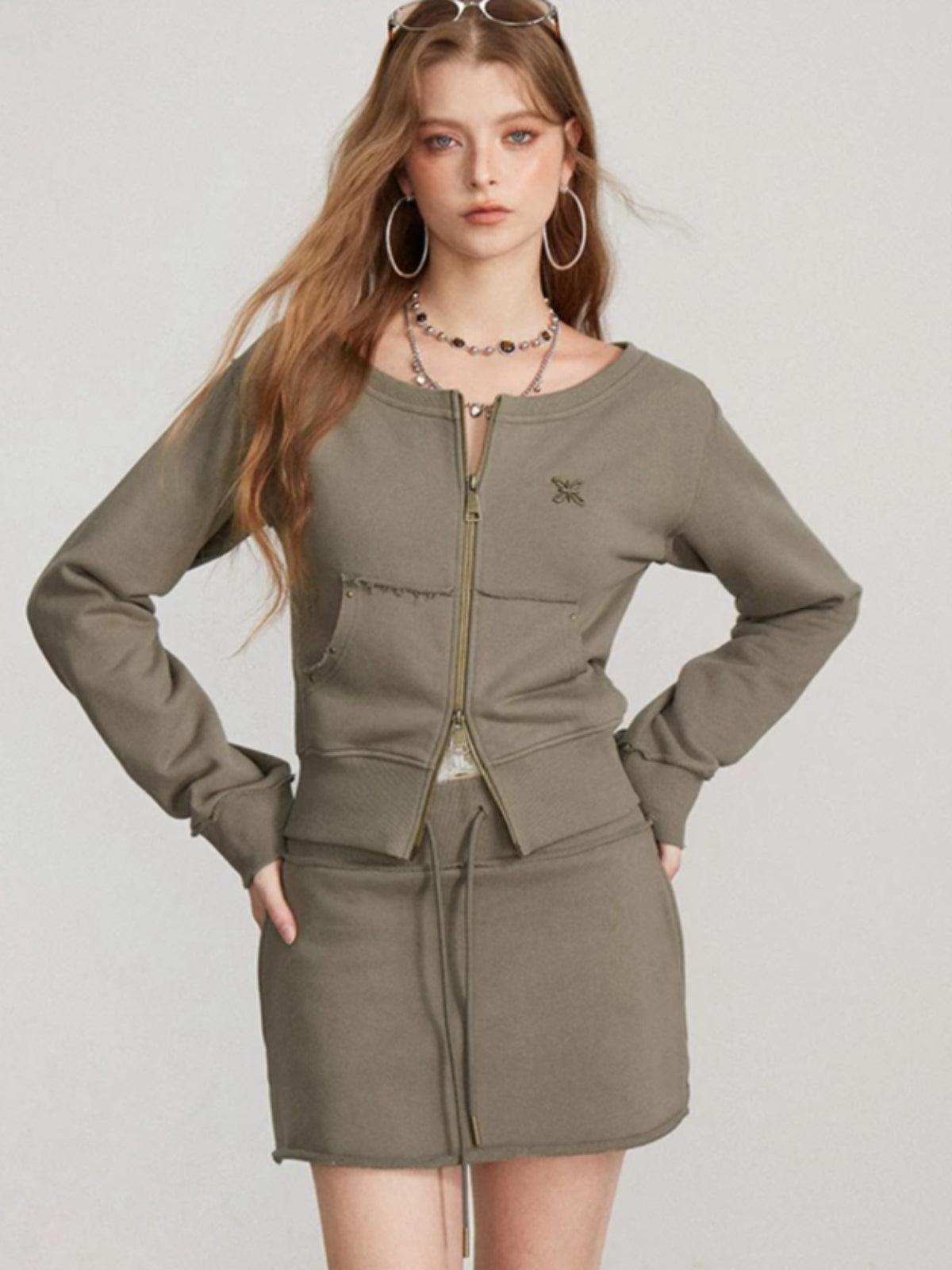 Zip Sweatshirt Skirt Two Piece Set