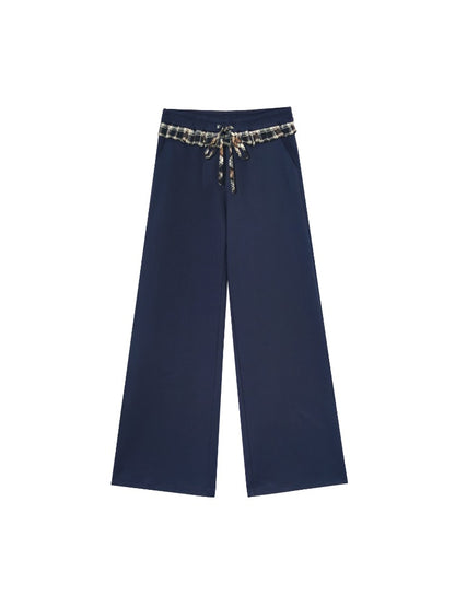 Navy Blue Plaid Bow-Tie Sweatshirt &amp; Pants Set