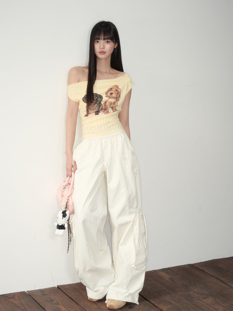 Pink &amp; White Parachute Wide-Leg Pants