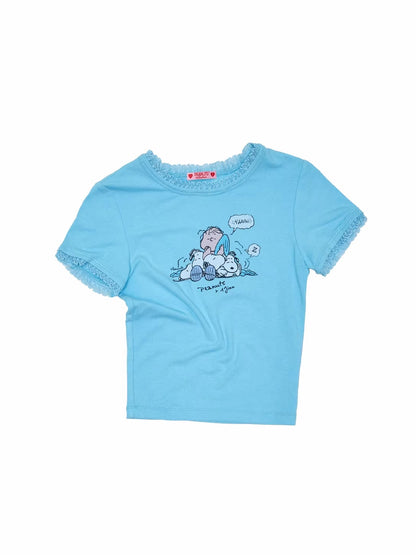 Snoopy Lace Trim Printed T-shirt