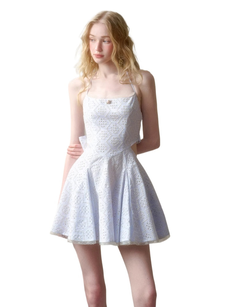 Natural Cotton Embroidered Little Blue Dress