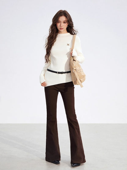 Irregular High-Neck Stretch Knit Top