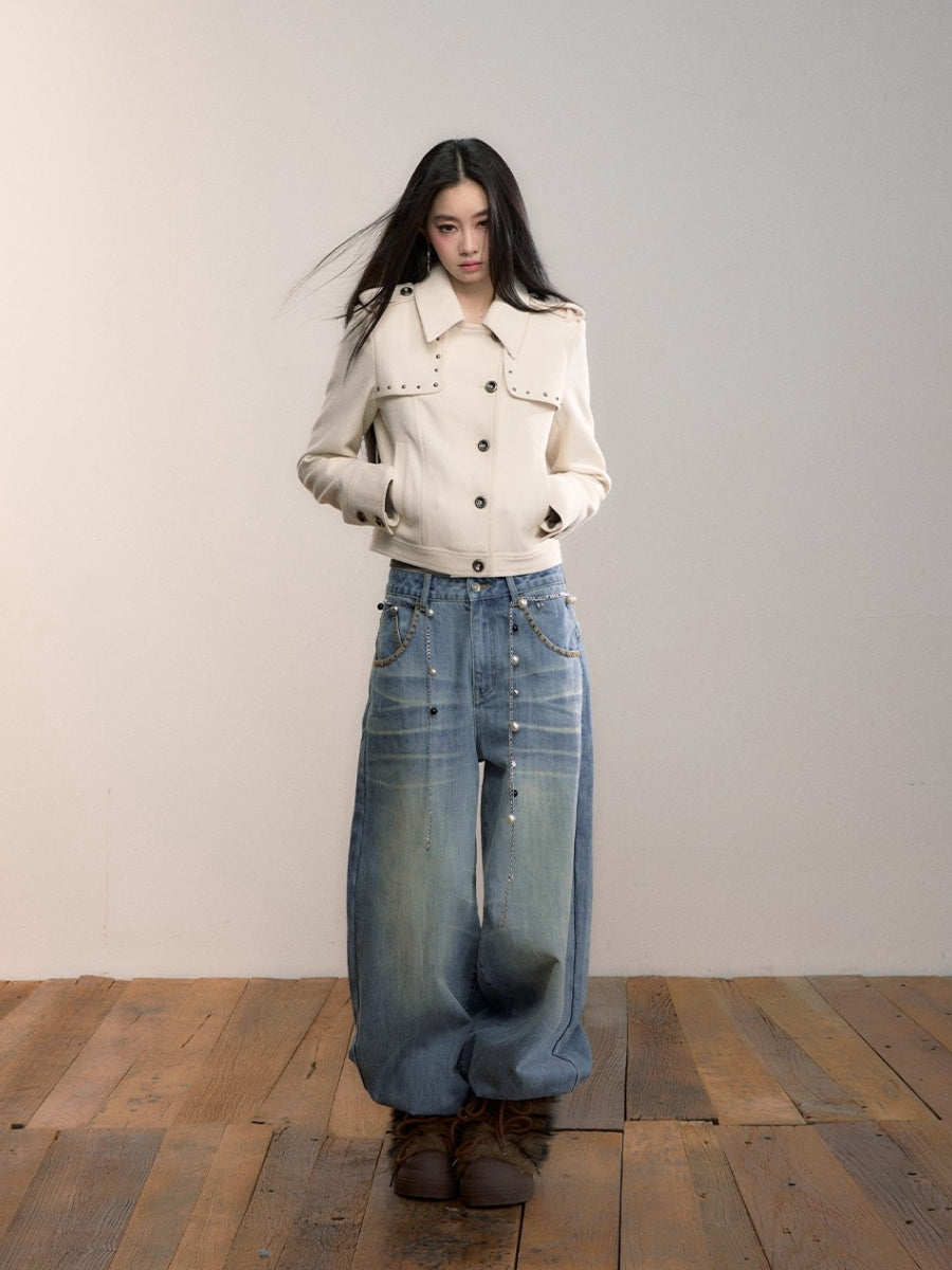 Off-White Studded Decorative Cropped Jacket