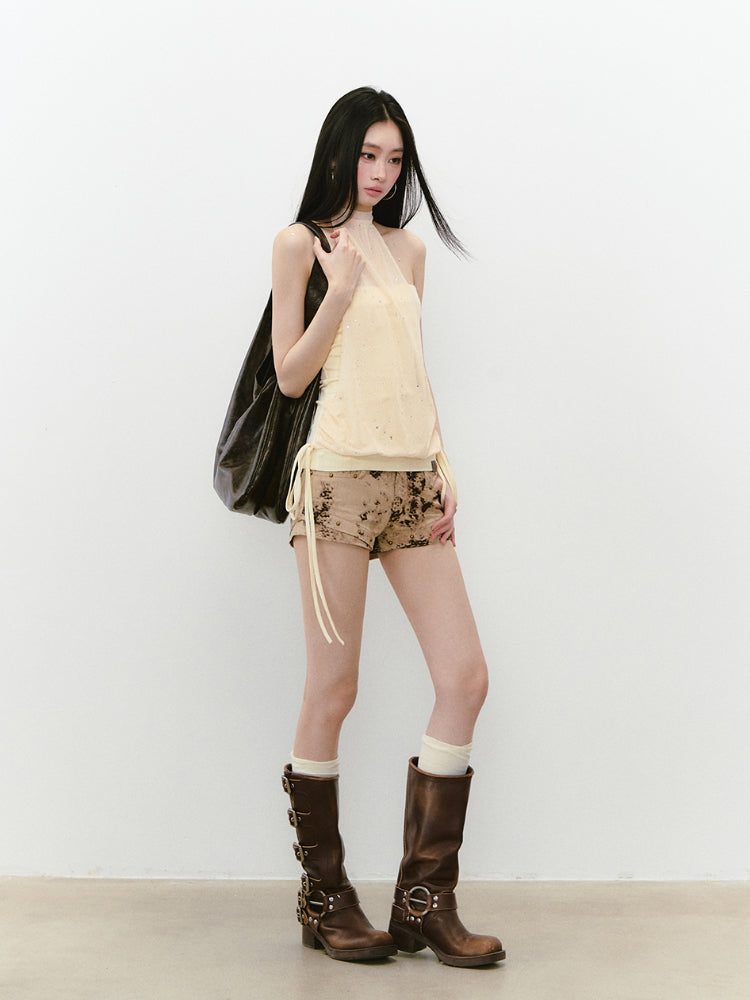 Strapless Halter Shimmery Mesh - Spliced Vest