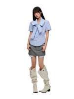 Crystal Bow Stripe Slim Shirt