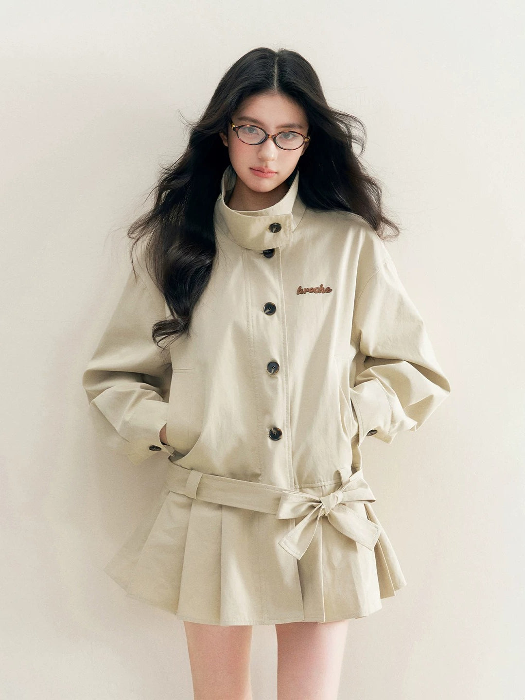 Pleated Hem Belted Trench