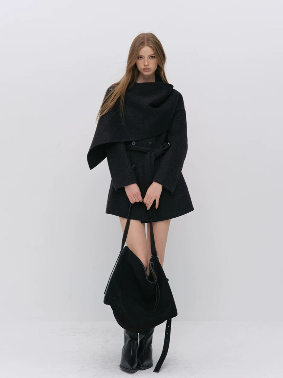 Modern Cape Scarf Wool Coat