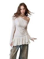 White Asymmetrical Studded T-shirt