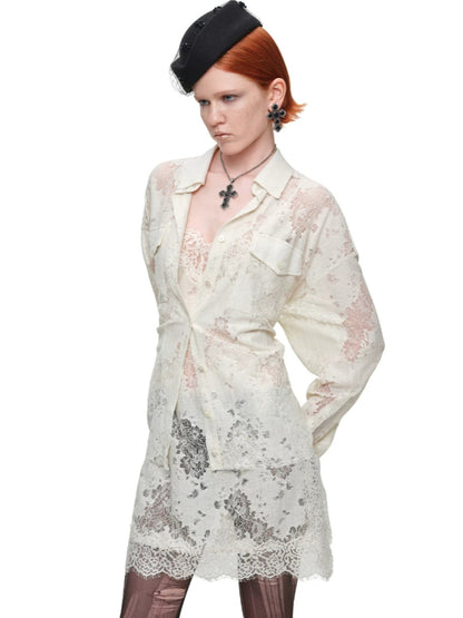Lace Belted Sheer Shirt