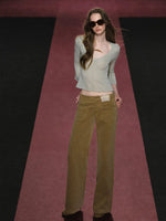 Corduroy Low Rise Wide Leg Pants
