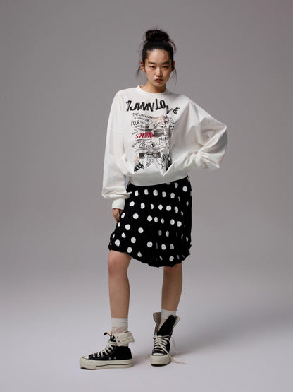 White Graffiti Cat Print Sweatshirt