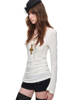 Rhinestone V Neck Knit Top