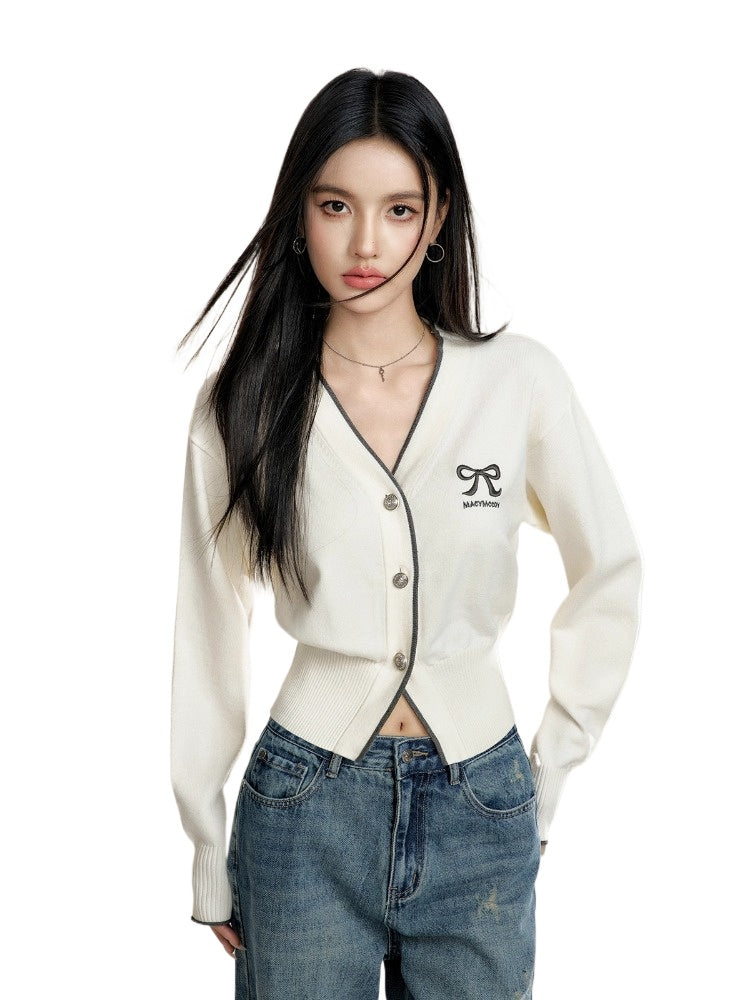 Color-Blocked Butterfly Knot Knit Cardigan