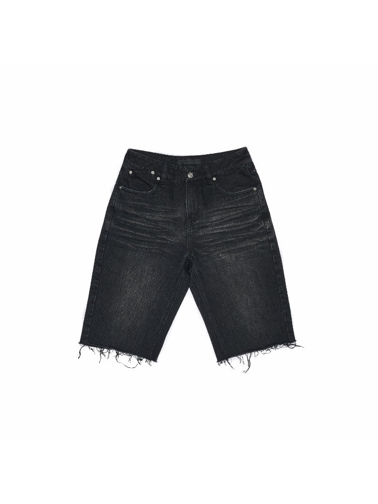 Washed Denim Biker Shorts