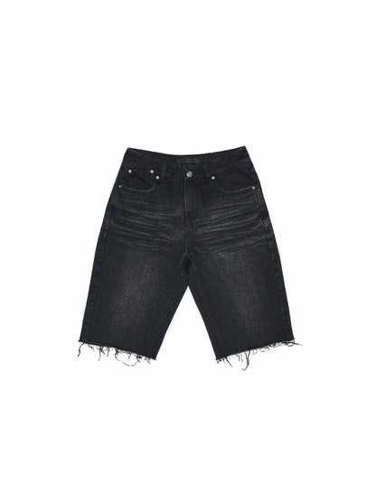 Washed Denim Biker Shorts