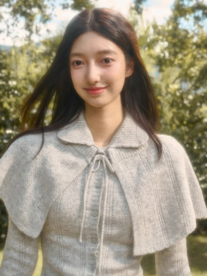 Snow Library Wool Knit Cape Cardigan &amp; Skirt Set