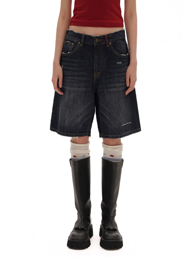 Vintage Cat Whisker Spray Camouflage Denim Capri &amp; Pants