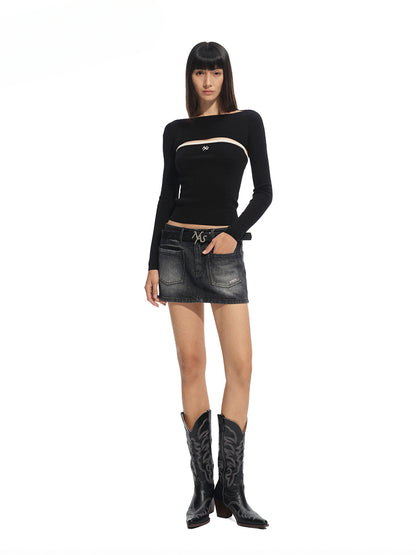 Wool Real Two-piece Layered Waist-cinching Top