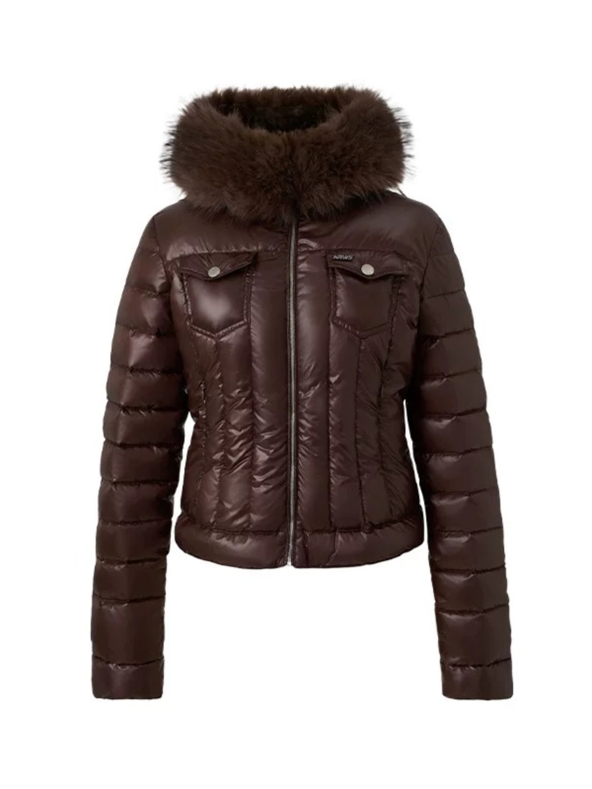Denim Trim Fur-Collar Down Jacket