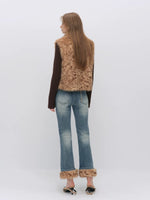 Leopard Faux Fur Sleeve Vest Jacket