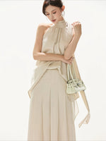 Light Champagne Satin Pleated Pants