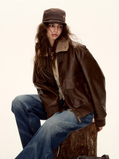 Fur-Collar Vegan-Leather Jacket