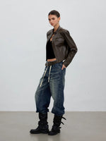 Brown Structured Leather Jacket