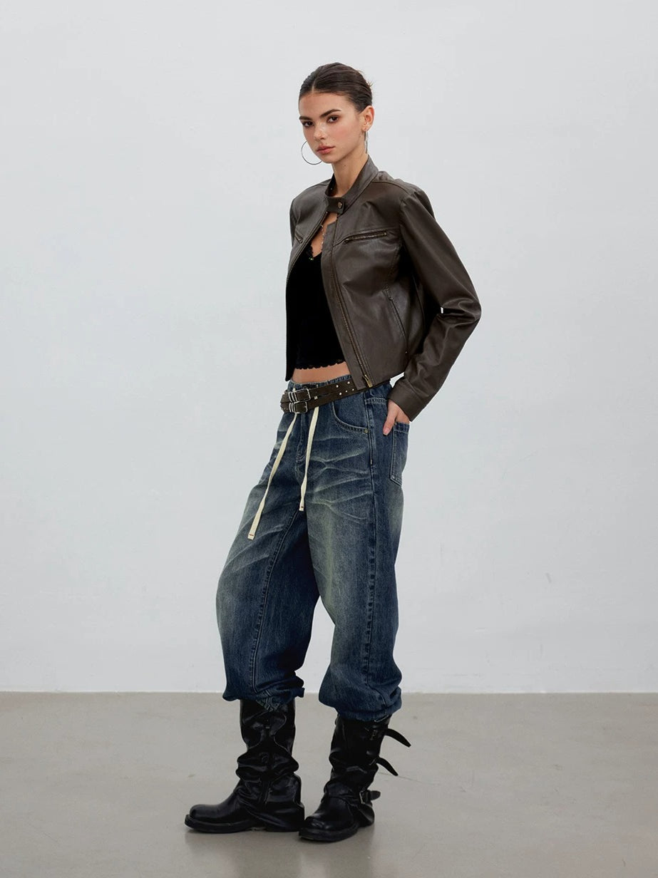 Brown Structured Leather Jacket