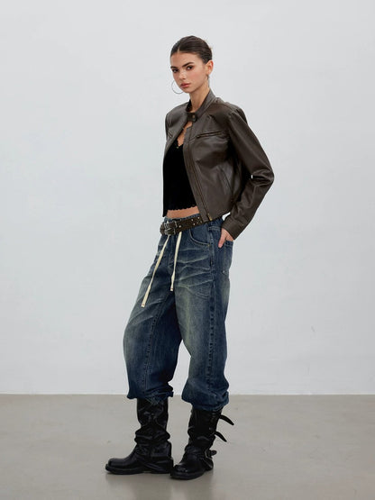 Brown Structured Leather Jacket