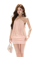 Pink Beaded Halter Dress