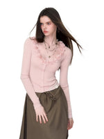 Ruffle V-Neck Knit Cardigan