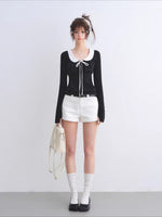 Polka Collar Cardigan Set