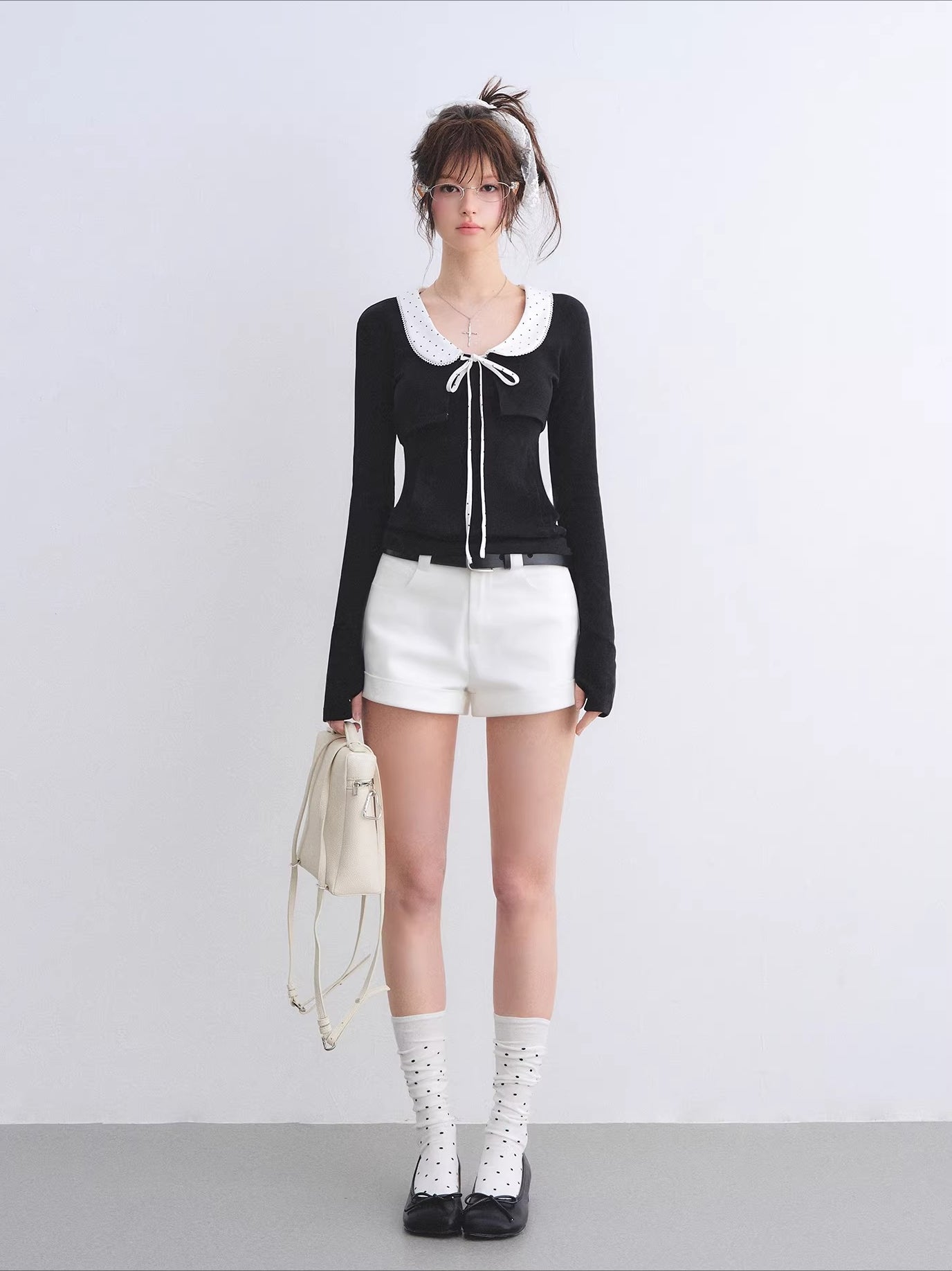 Polka Collar Cardigan Set