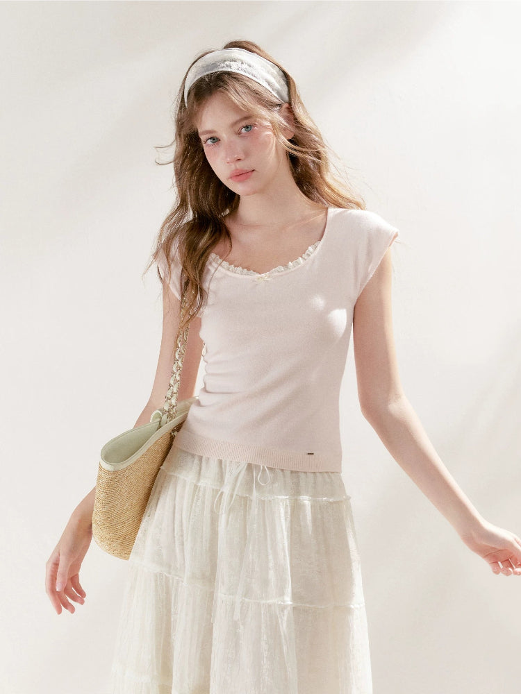 Lace Trim Knit Tee