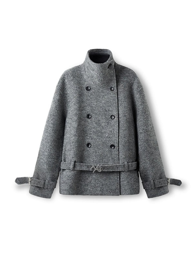 "Djembe Series" 90% Wool Bouclé Layered-Collar Wool Jacket