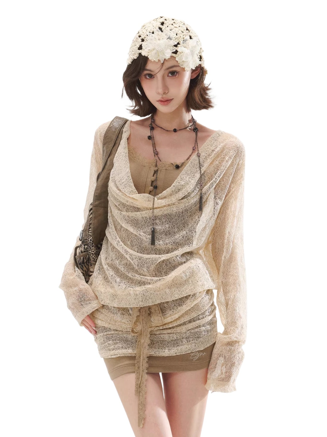 Apricot Lace Layered Bodycon Dress