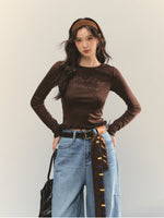 Ruffle Hem and Printed Splicing Cropped T-Shirts