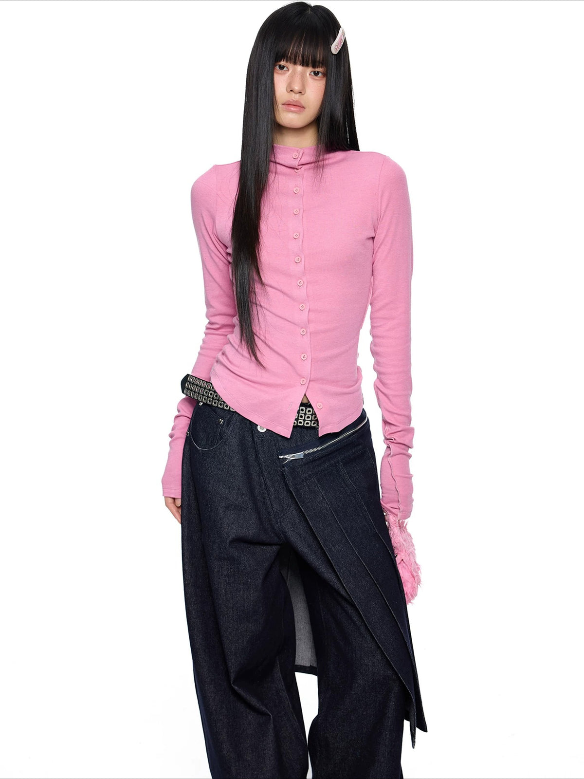 Slim Pleated Long Sleeve Top