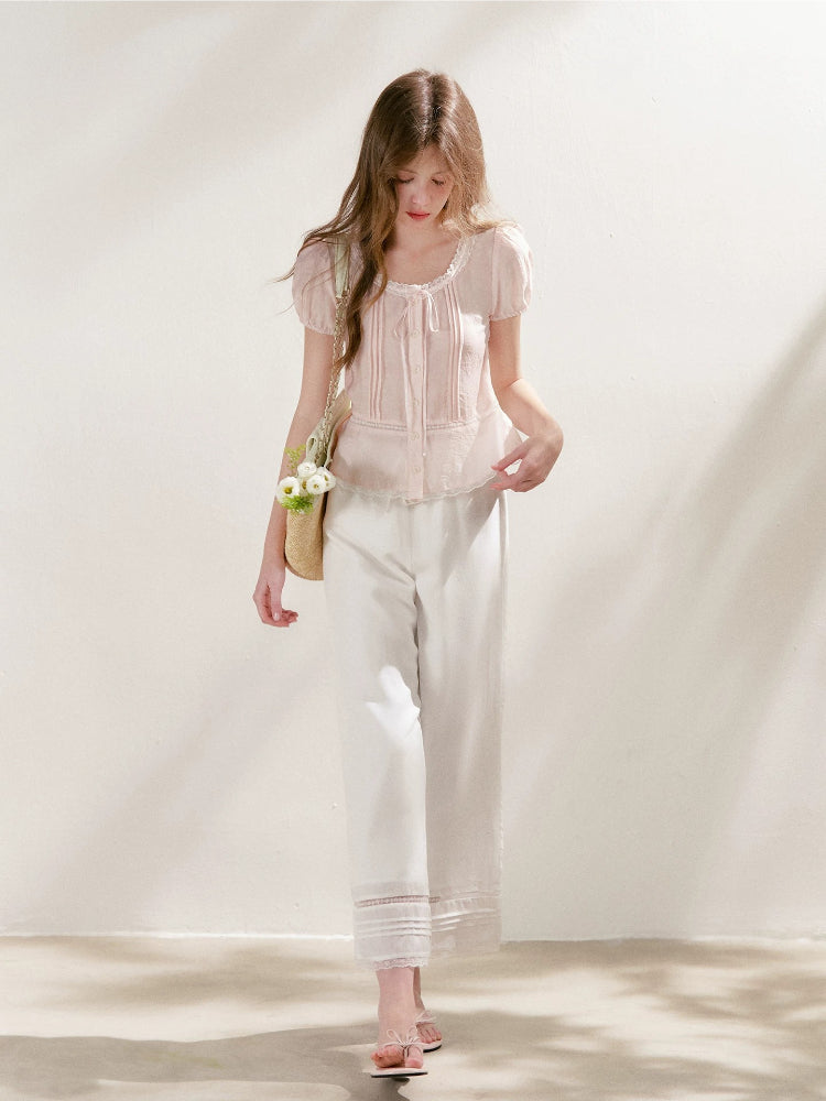Lace Trim Cropped Pants