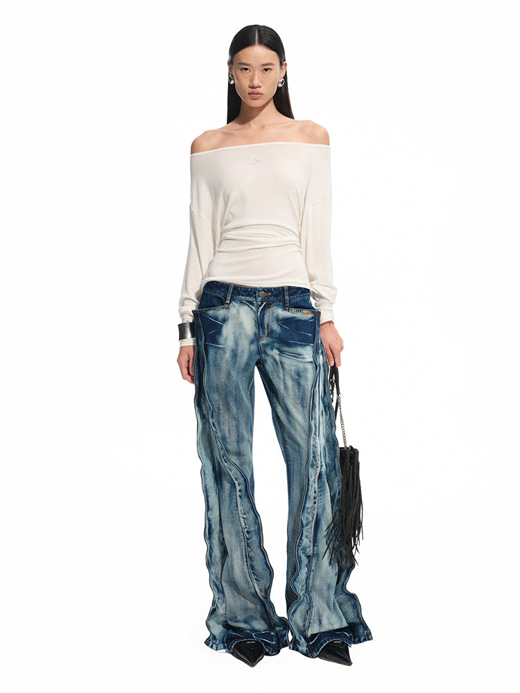 Asymmetric Shoulder Multi-way Wear Elastic T-Shirt