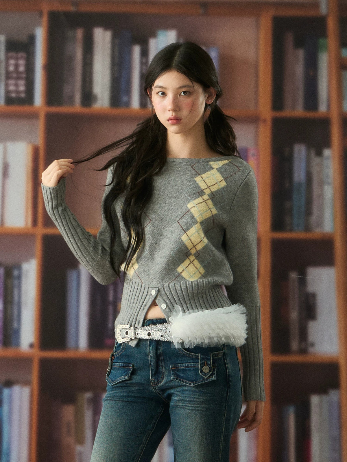 Diamond Pattern Cropped Knit Top