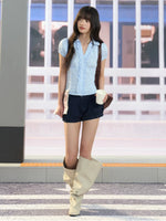Blue Plaid Crop Shirt