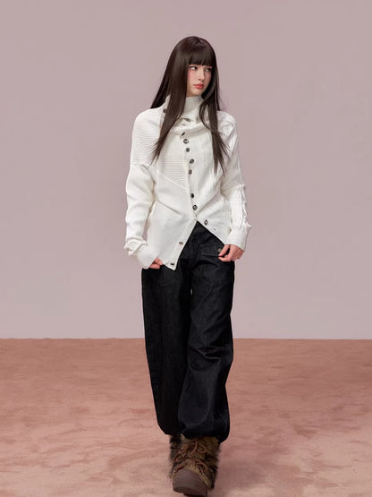 Convertible High Collar Knit Cardigan