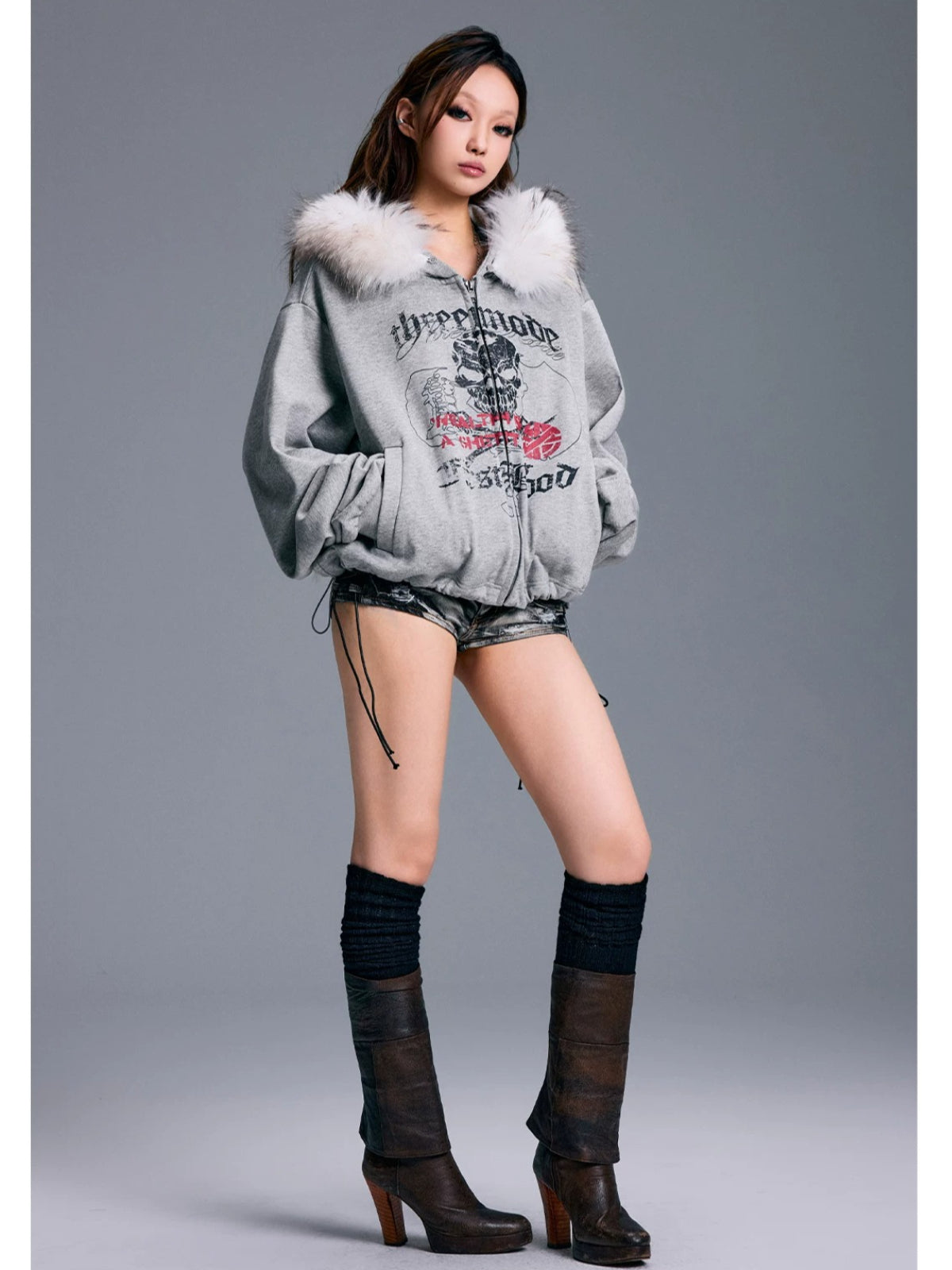Hooded Fur Collar Oversized Jacket