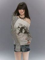 Punk Portrait Stripe Asymmetric Top