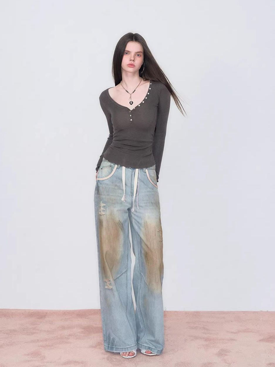 V-Neck Waist Knit Top