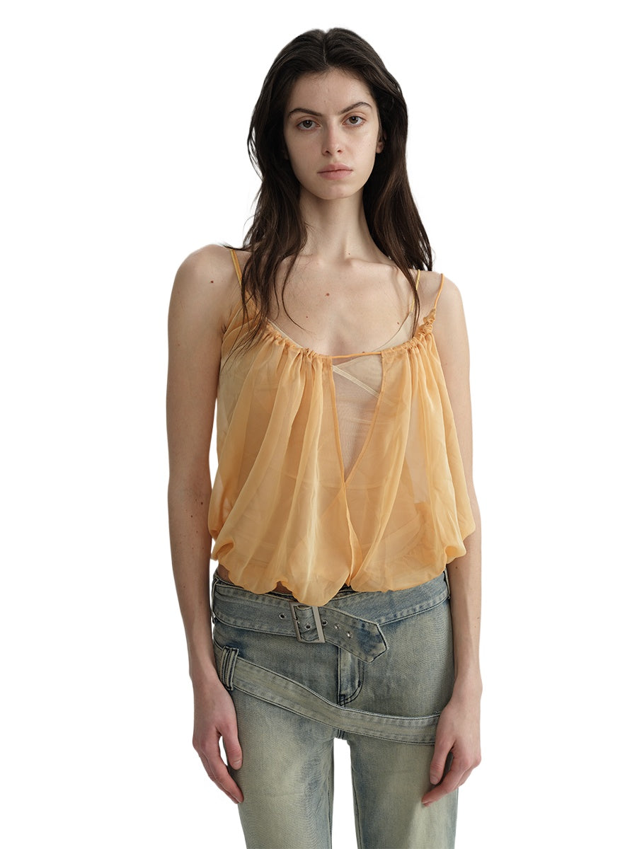 Orange Yellow Sheer Layered Blouse